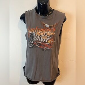 Modish Rebel San Francisco motor show gray open back tank size small